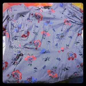 Eloquii long sleeve floral pinstripe blouse